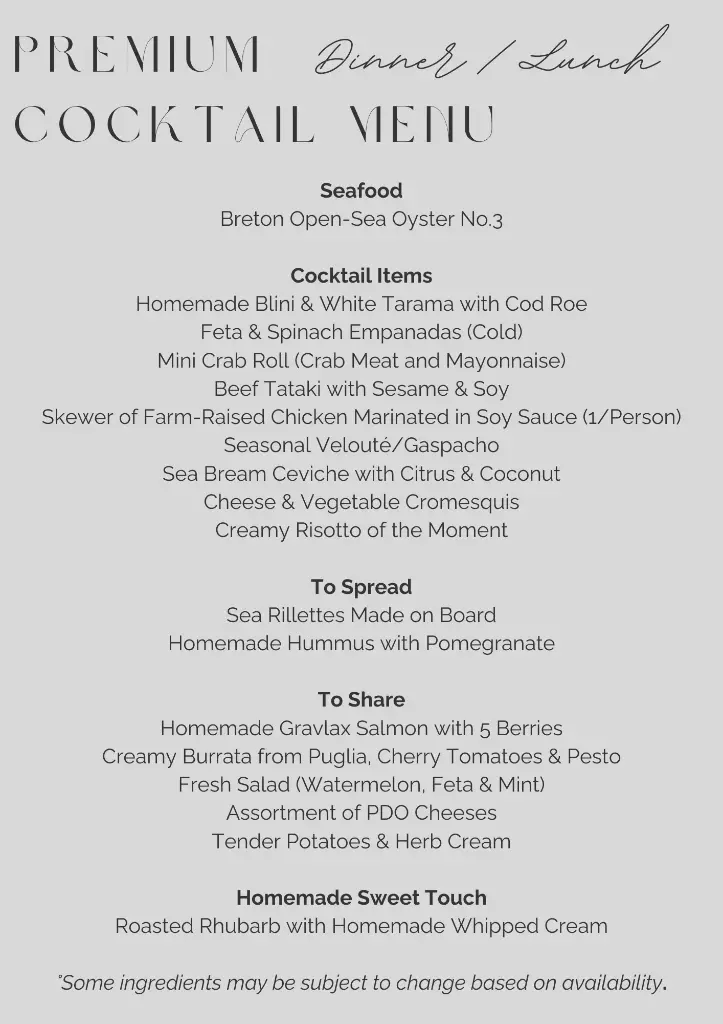 PREMIUM Dinner / Lunch COCKTAIL MENU