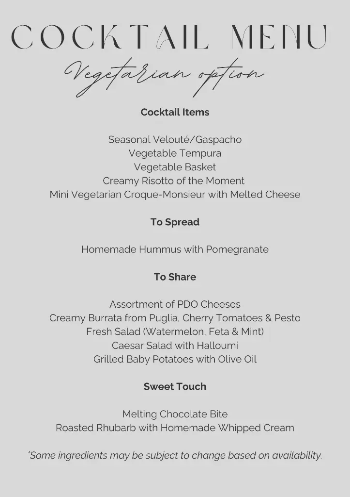 Dinner / Lunch Vegetarian MENU  
