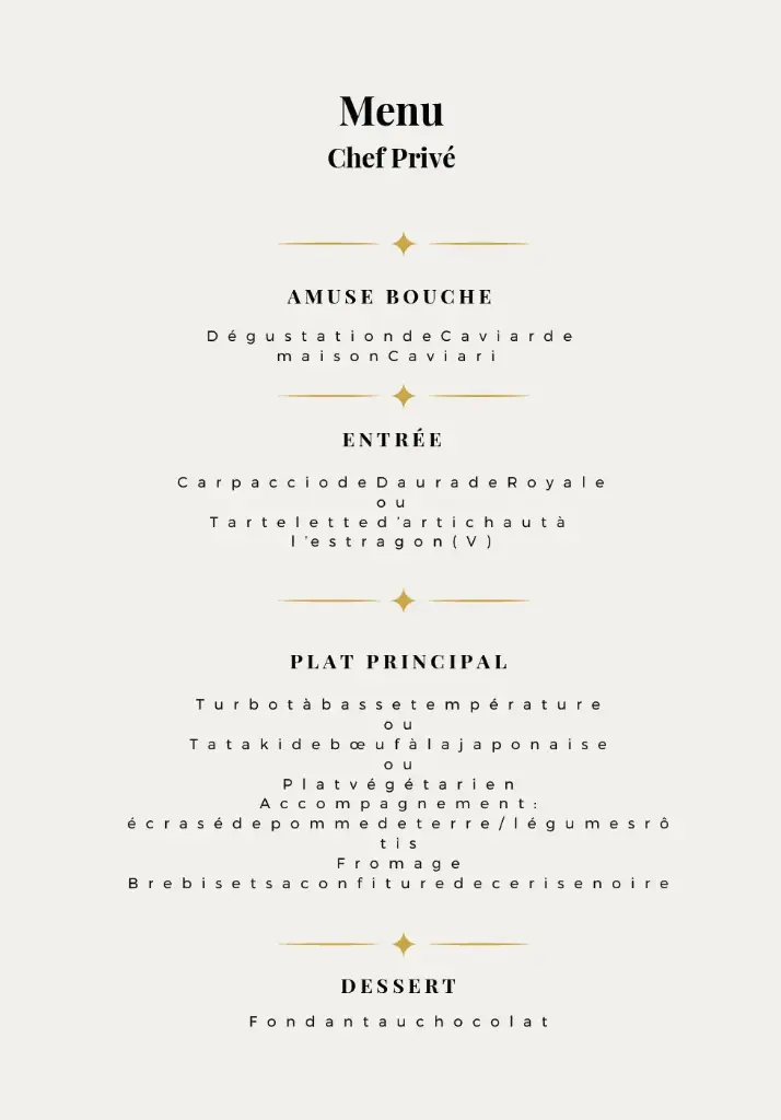 Diner a bord avec chef Privé