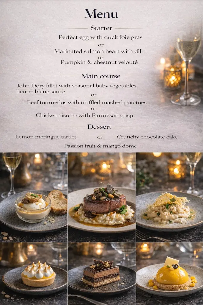 Menu A - Only with Private Chef onboard  (150€  per Pers - mini 2 pers)