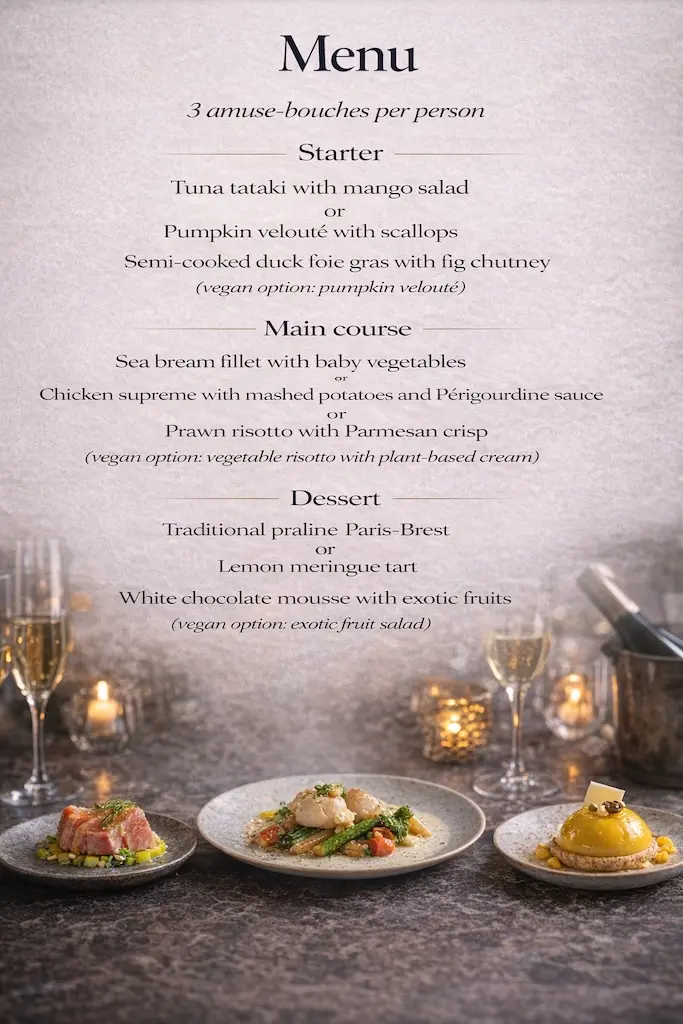 Menu C - Only with Private Chef onboard  (150€  per Pers - mini 2 pers)