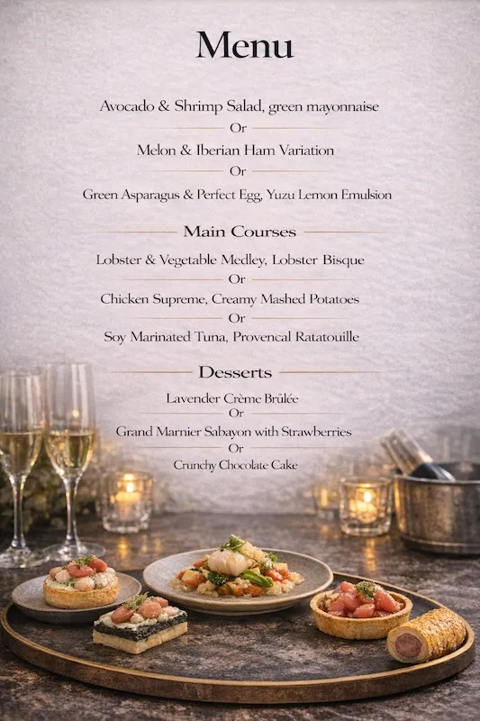 Menu D - Only with Private Chef onboard  (150€  per Pers - mini 2 pers)