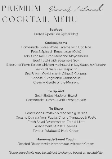 PREMIUM Dinner / Lunch COCKTAIL MENU