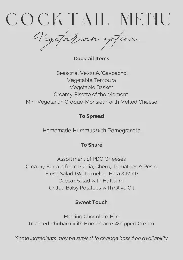 Dinner / Lunch Vegetarian MENU  